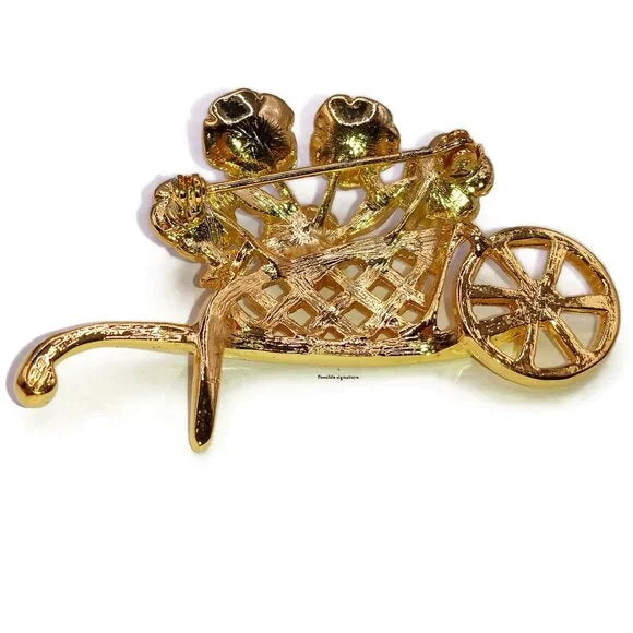 Colorful Flowers Wheelbarrow Brooch, Garden Brooch