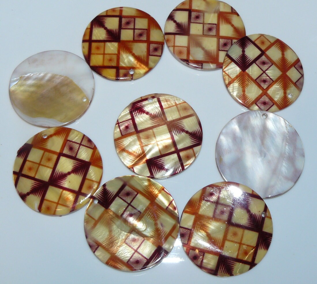 Large Round Shell Painted Pendant