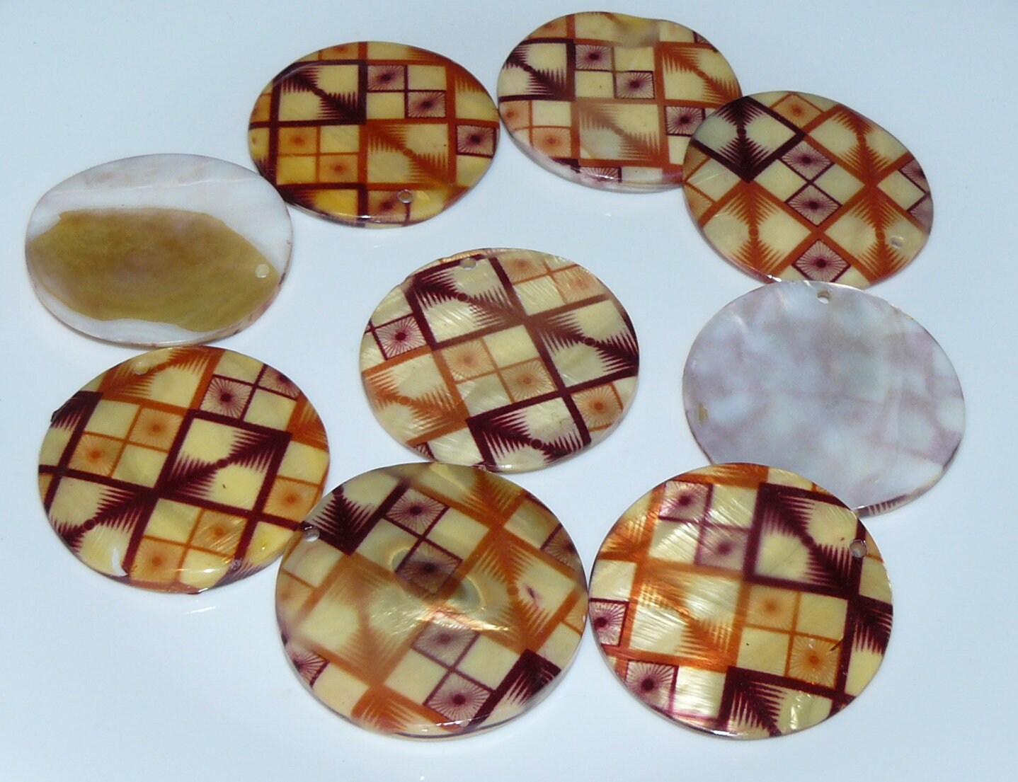 Large Round Shell Painted Pendant