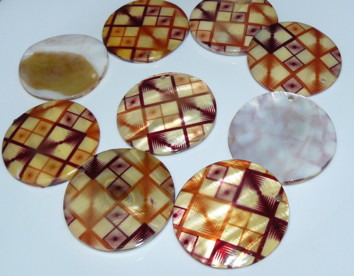Large Round Shell Painted Pendant
