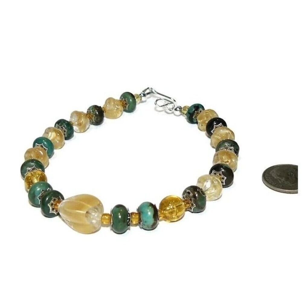 Turquoise, Lampwork Beads and Sterling Silver Bracelet