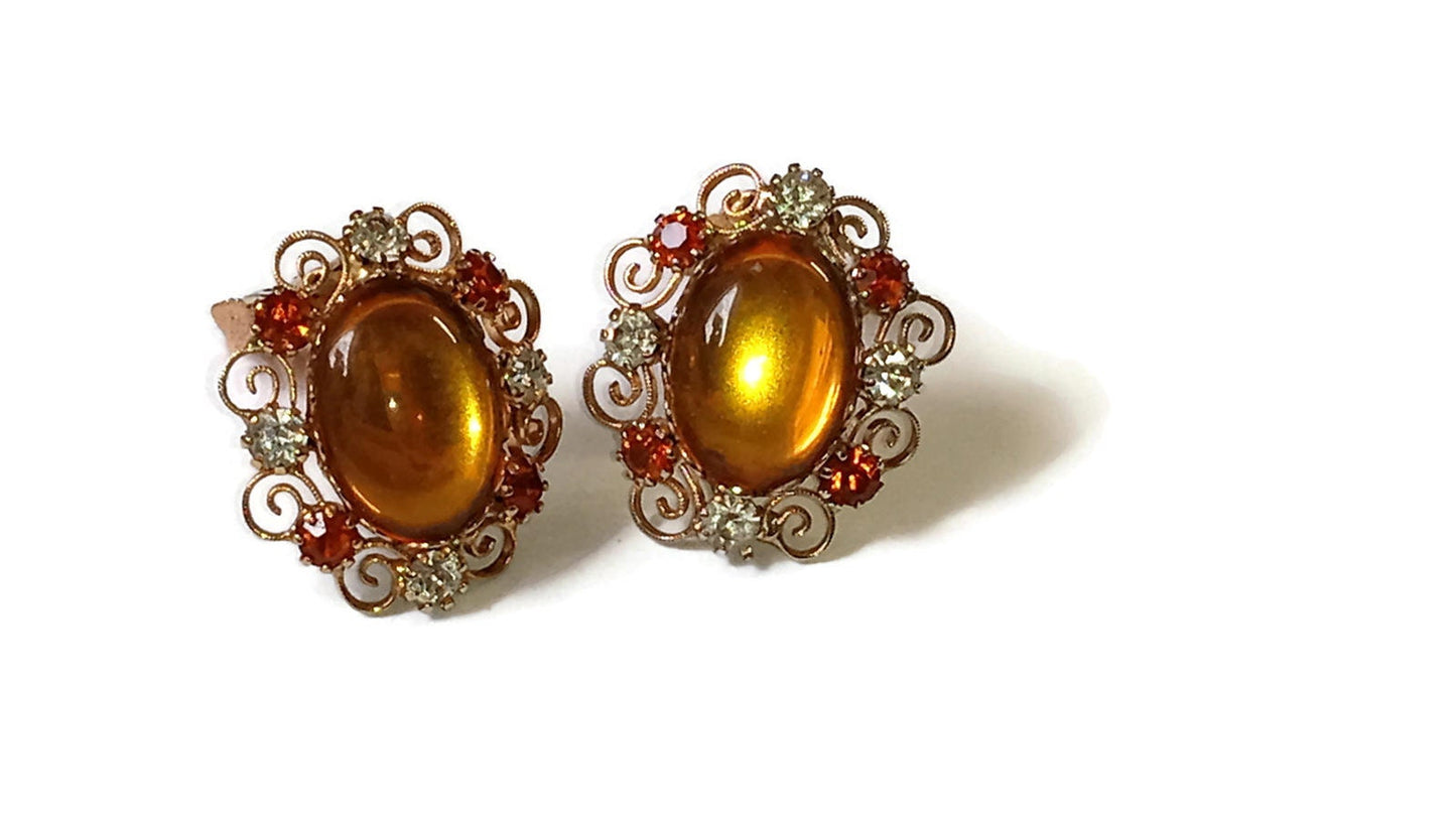 Vintage Marigold Yellow Clip on Earrings