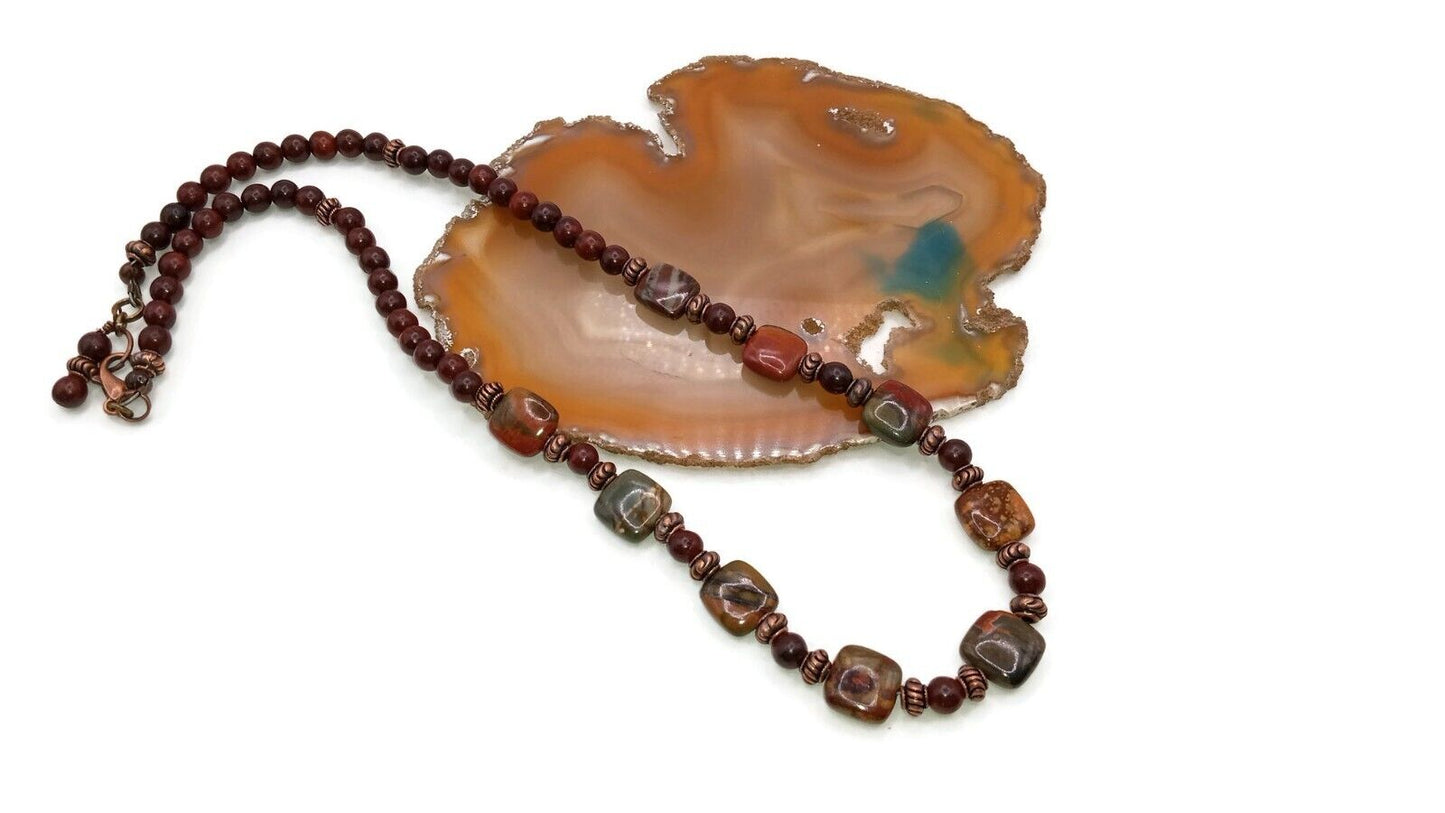 Red Creek Jasper and Red Rosewood Beaded Necklace