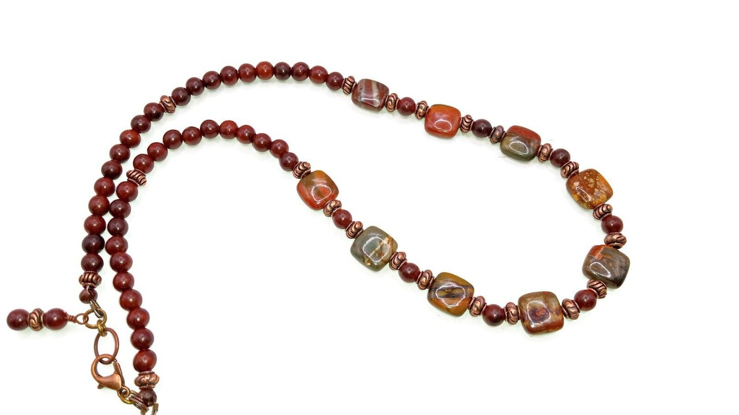 Red Creek Jasper and Red Rosewood Beaded Necklace
