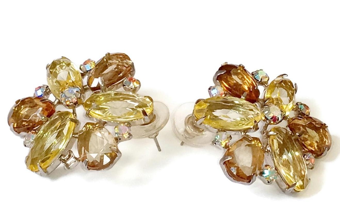 Large Rhinestone Pierced Earrings