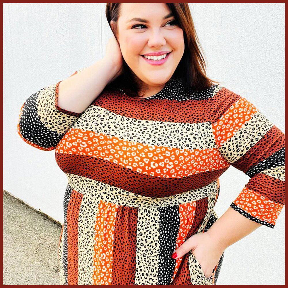 NWT Haptics Taupe & Black Leopard Stripe Fit & Flare Dress 2x