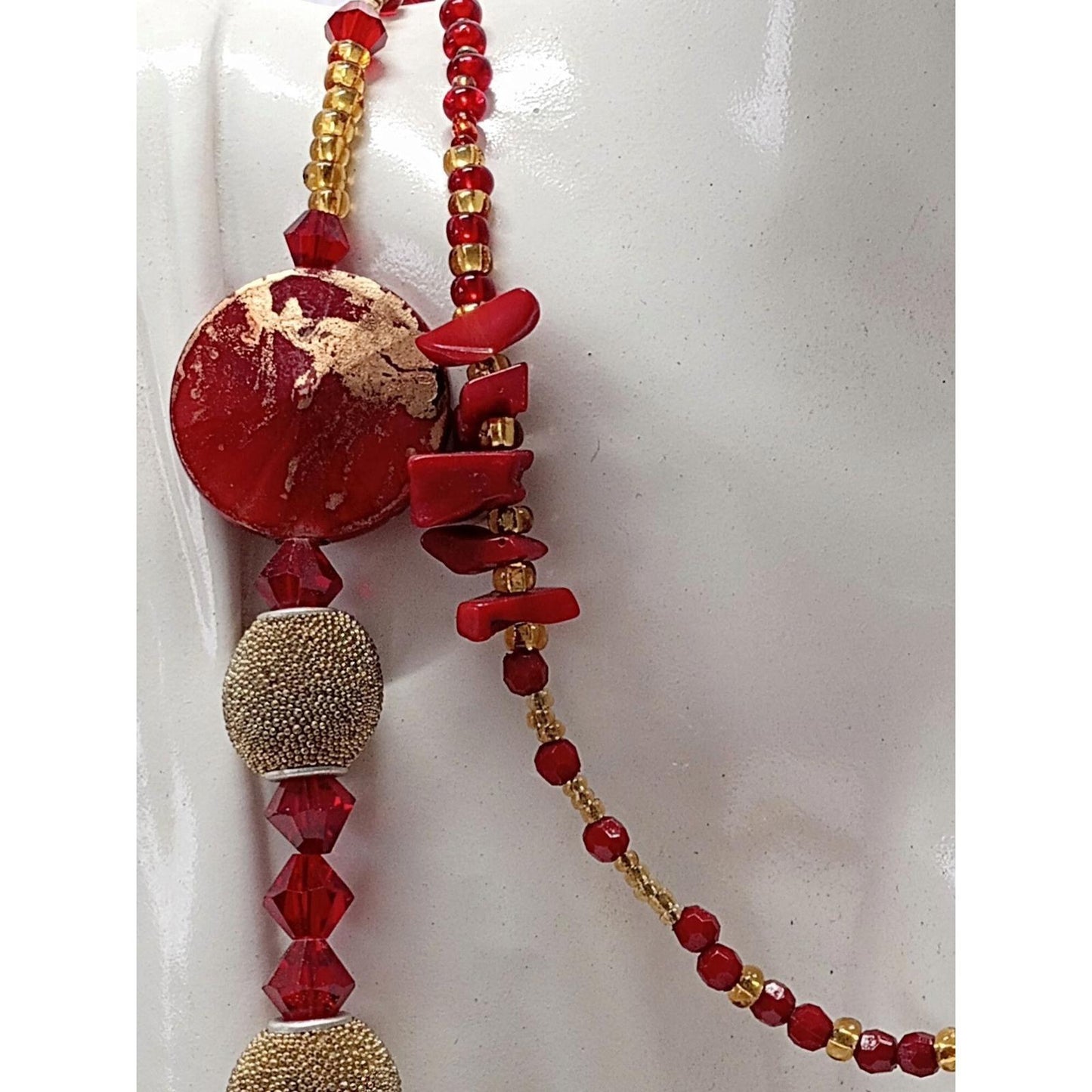 Vintage Double Strand Handmade Red Necklace