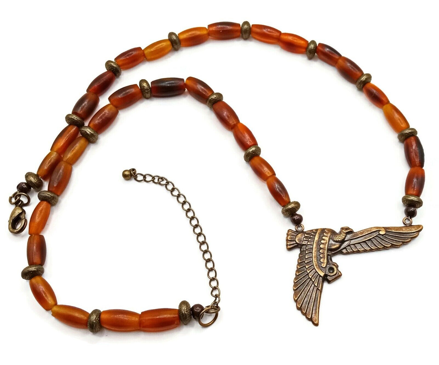 Egyptian Brass Bird Pendant with Horn Beads