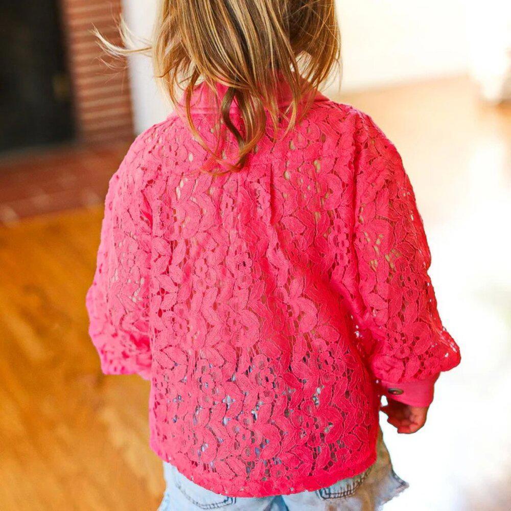 NWT Size XL 10/12-Rose Cotton Floral Lace Button Down Top