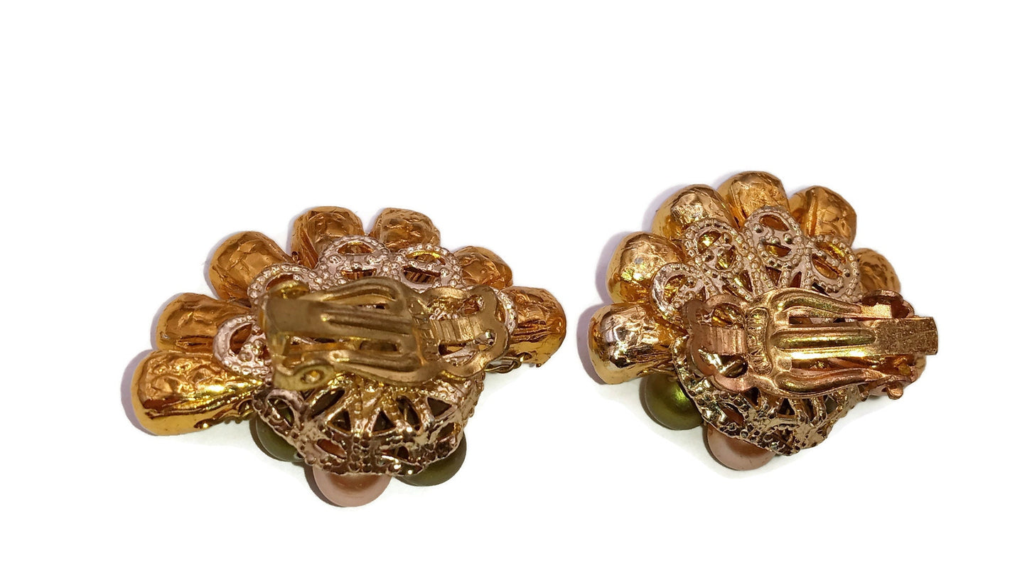 Colorful Fan Shaped Beaded Earrings, Japan