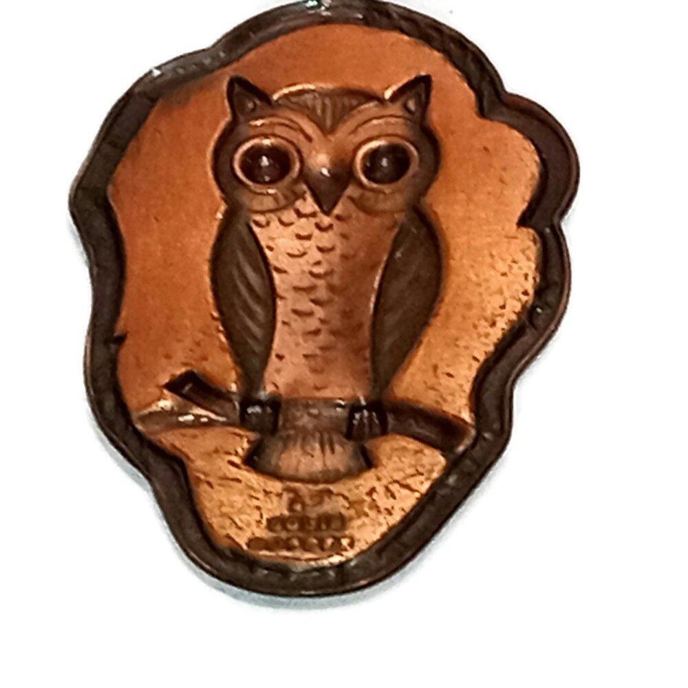 Vintage Charming Solid Copper Bell Trading Owl Pendant and Chain