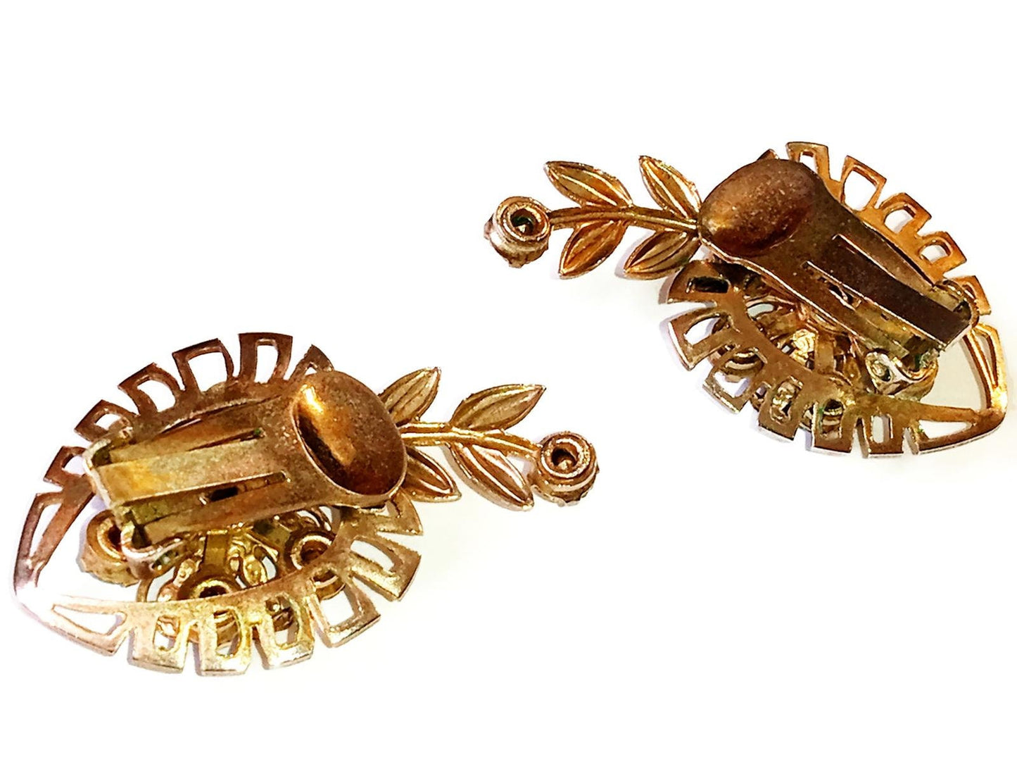 Deep Blue Floral Shaped Rhinestone Clip on Earrings