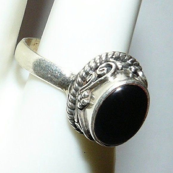 Black Onyx Stone Sterling Silver Ring Adjustable