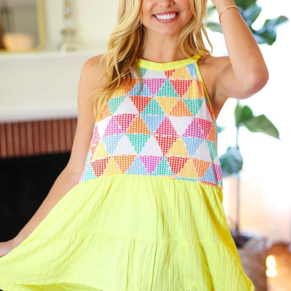 Haptics Yellow Geometric Knit Babydoll Top 3X