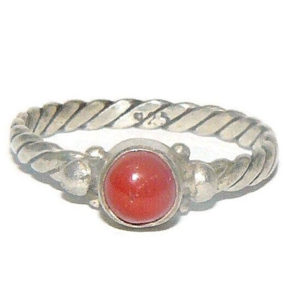 Sterling Silver and Coral Ring Size 7 -1/2