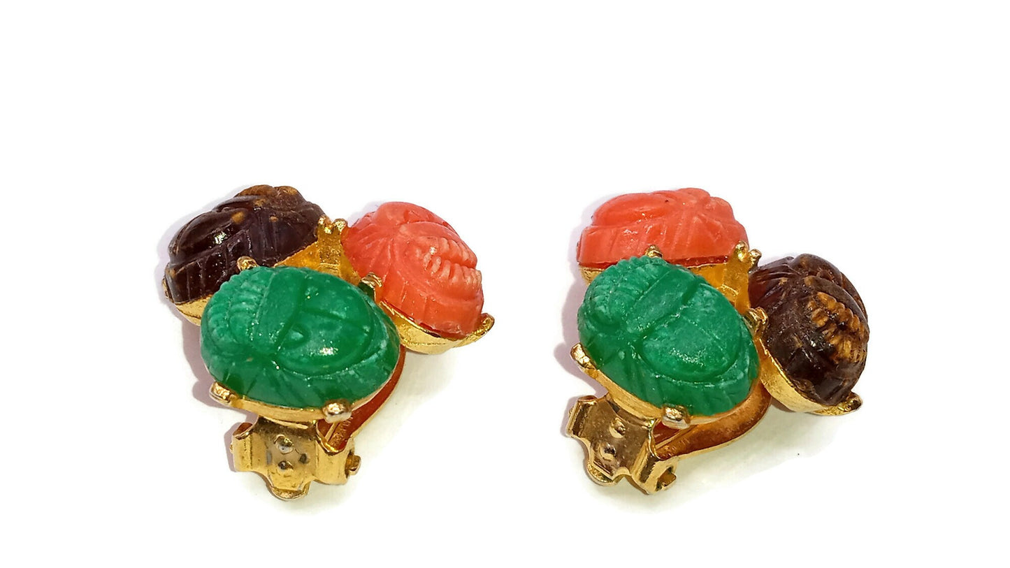 Celebrity NY Scarab Egyptian Revival Clip-on Earrings