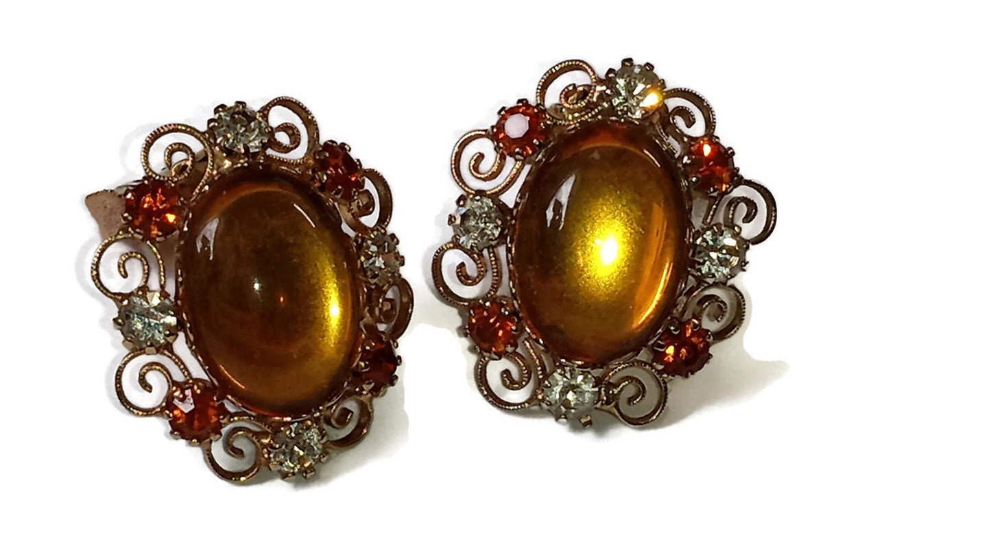 Vintage Marigold Yellow Clip on Earrings