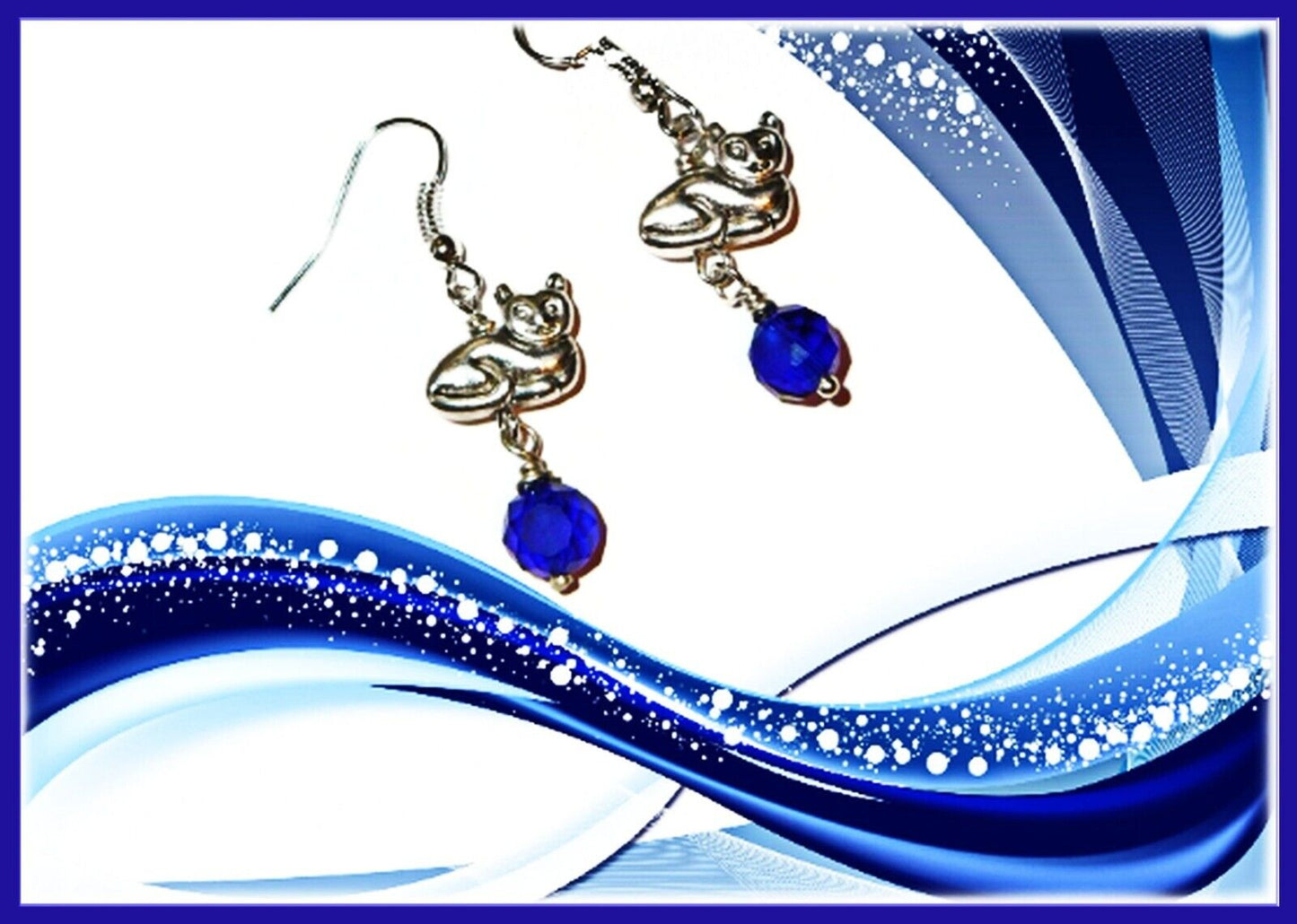 Cattitude Earrings, Cobalt Blue Silver Kitty Cat Earrings,