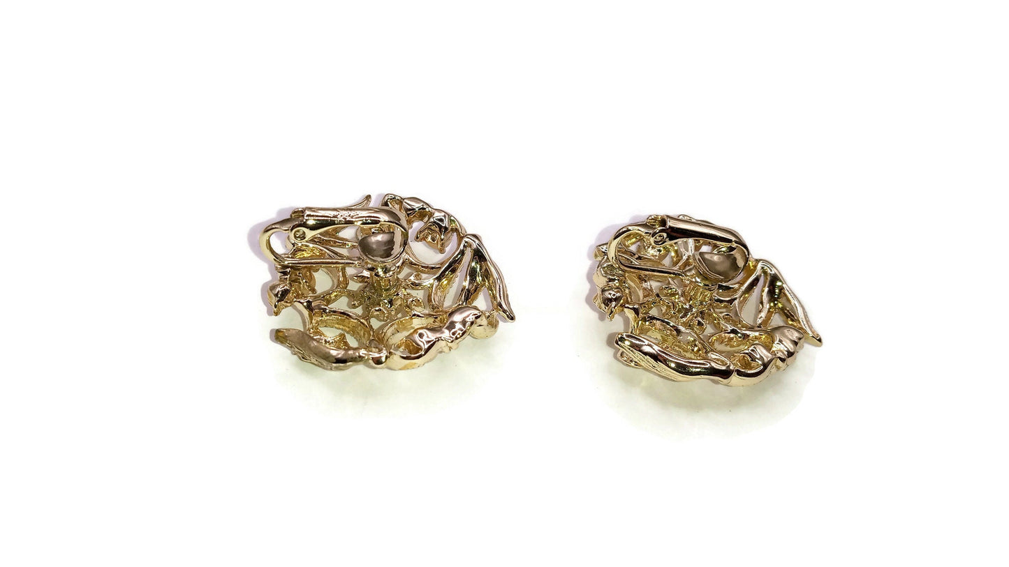 Rhinestone and Pearl Earrings, Clear Rhinestones and Pearls Signed Sarah Cov Clip Earrings