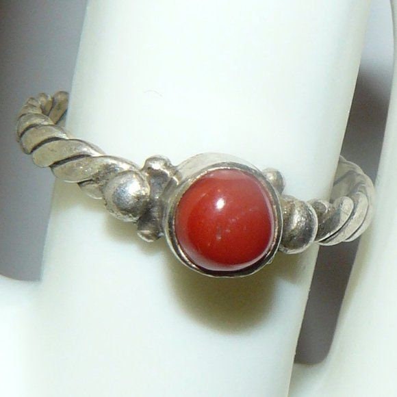 Sterling Silver and Coral Ring Size 7 -1/2
