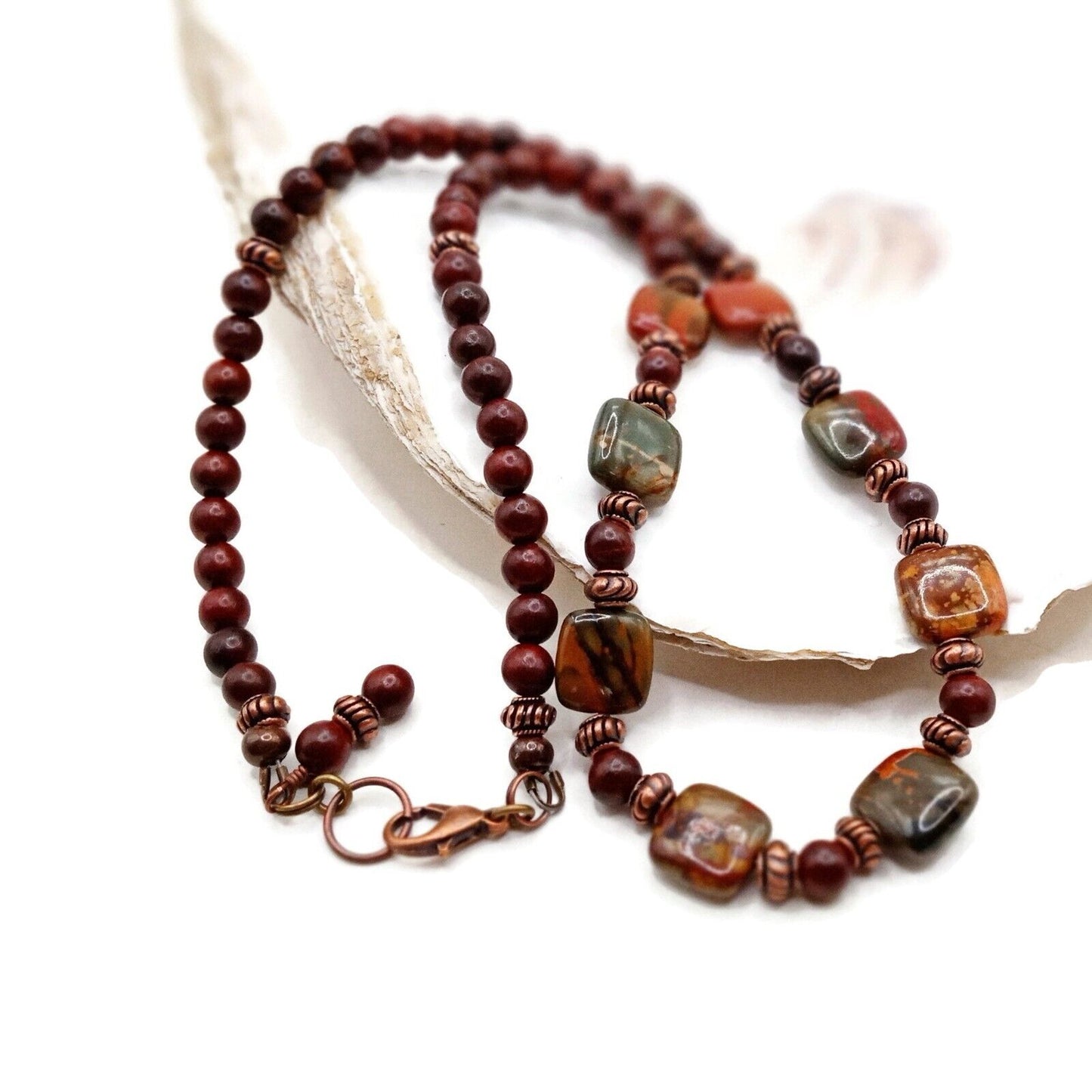 Red Creek Jasper and Red Rosewood Beaded Necklace