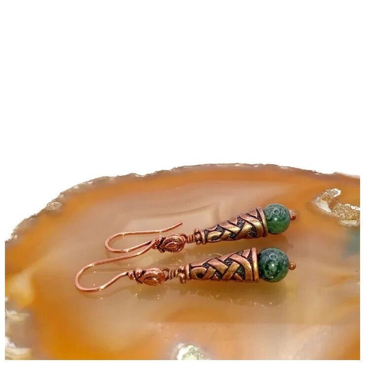 Kumihimo Copper Alloy and Kambaba Jasper Bead Earrings
