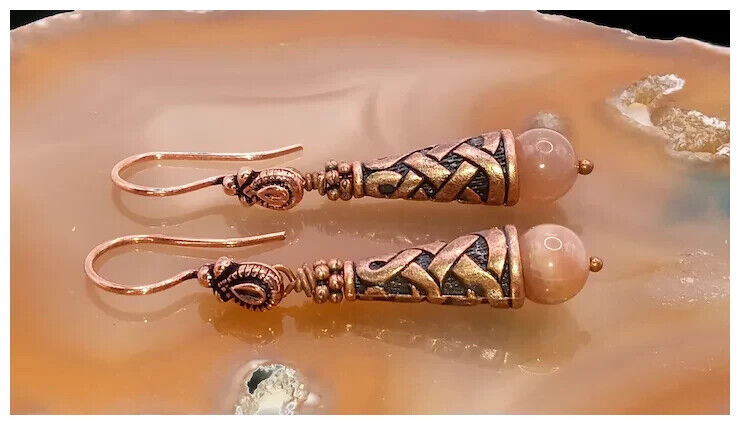 Kumihimo Copper Alloy and Moonstone Bead Earrings