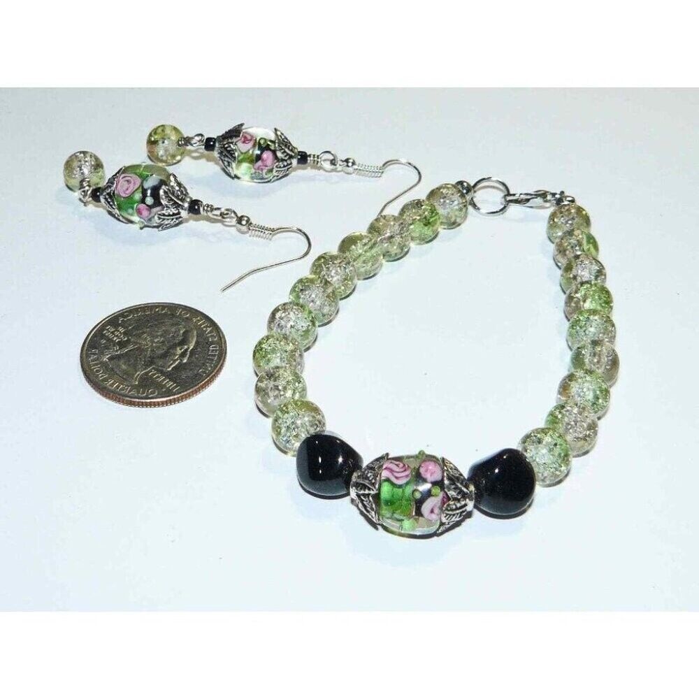 Lampwork Beaded Bracelet and Earrings
