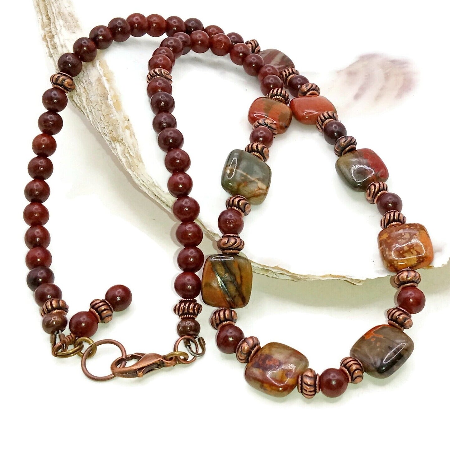 Red Creek Jasper and Red Rosewood Beaded Necklace -092533169