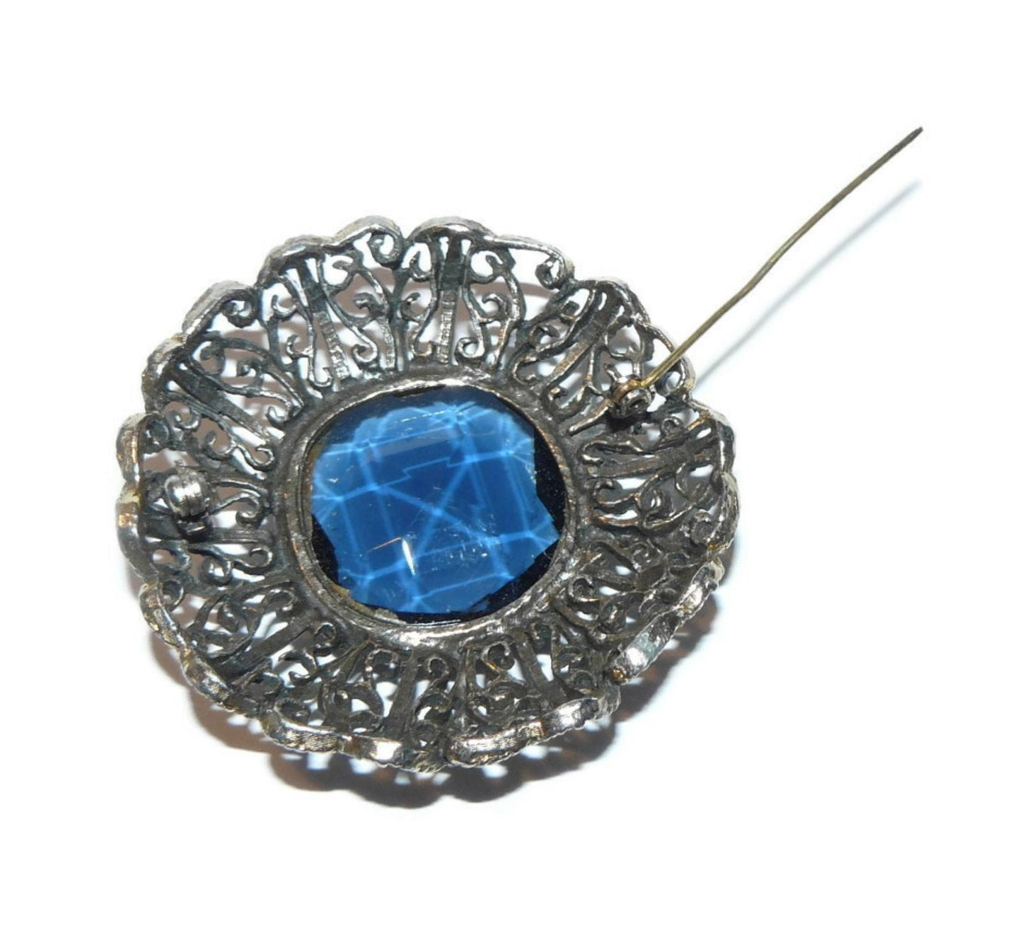 Large Blue Rhinestone Brooch, large blue brooch,