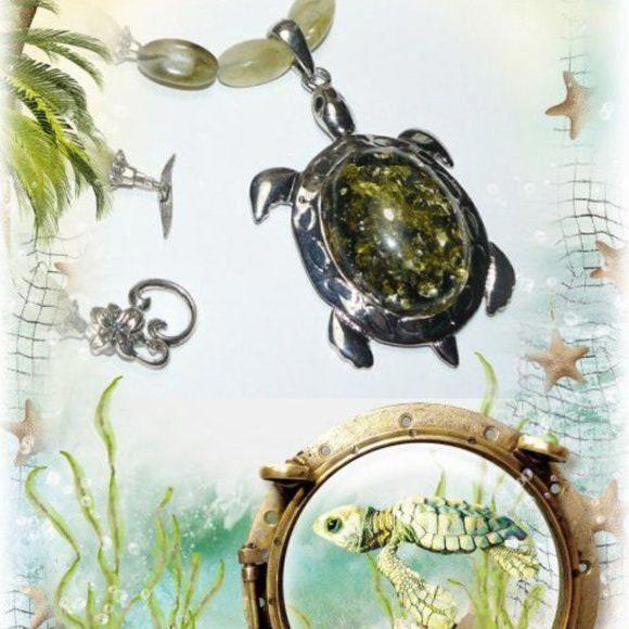 Large Green Turtle Necklace -Handcrafted -1460826