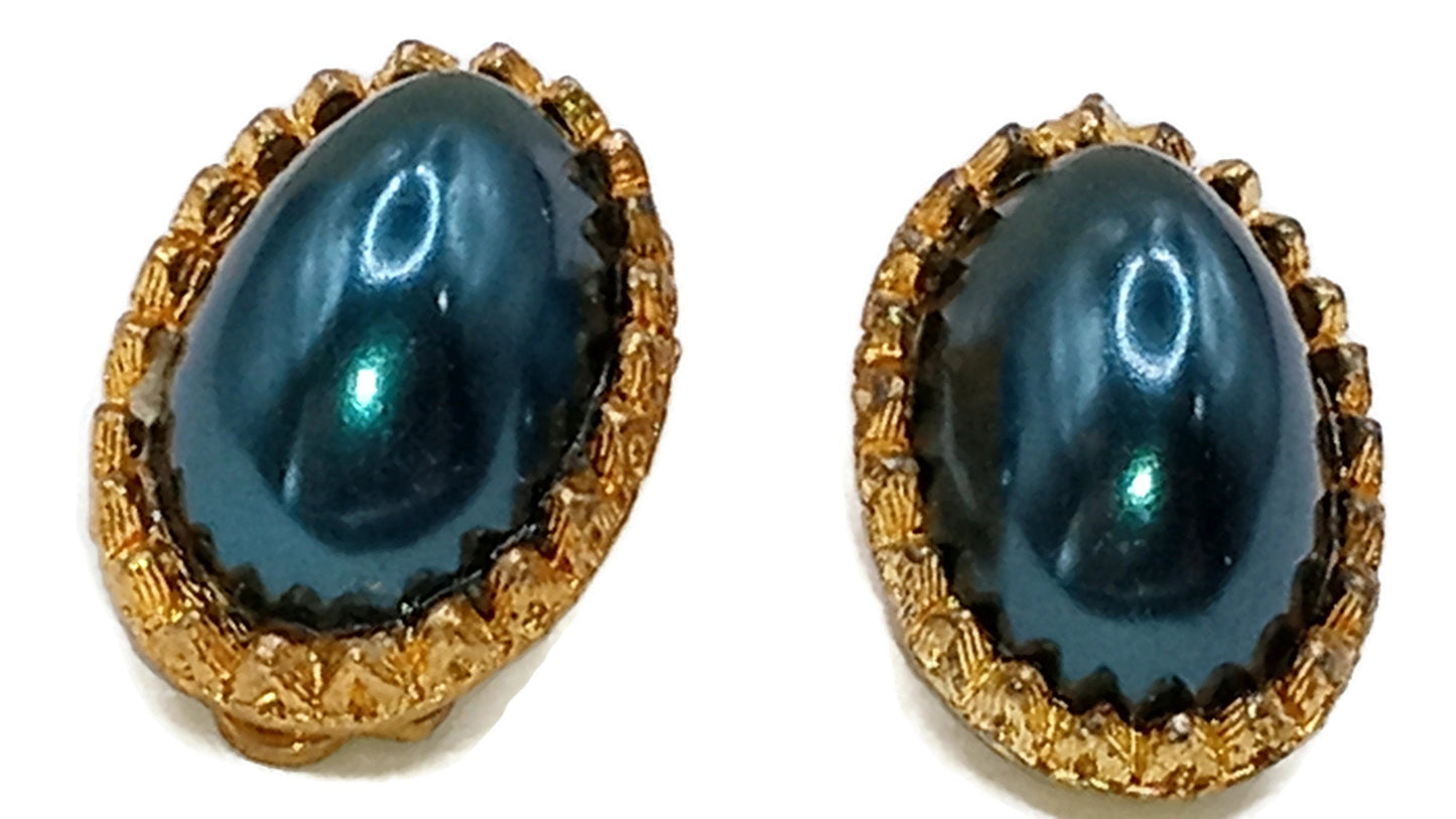 Iridescent Green Clip on Earrings