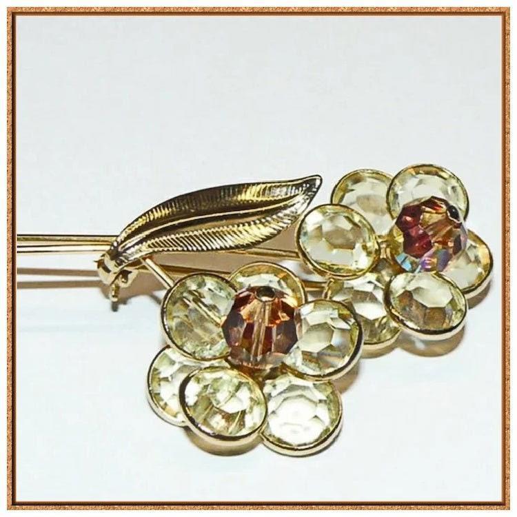 Beautiful Faceted Crystal Flower Brooch