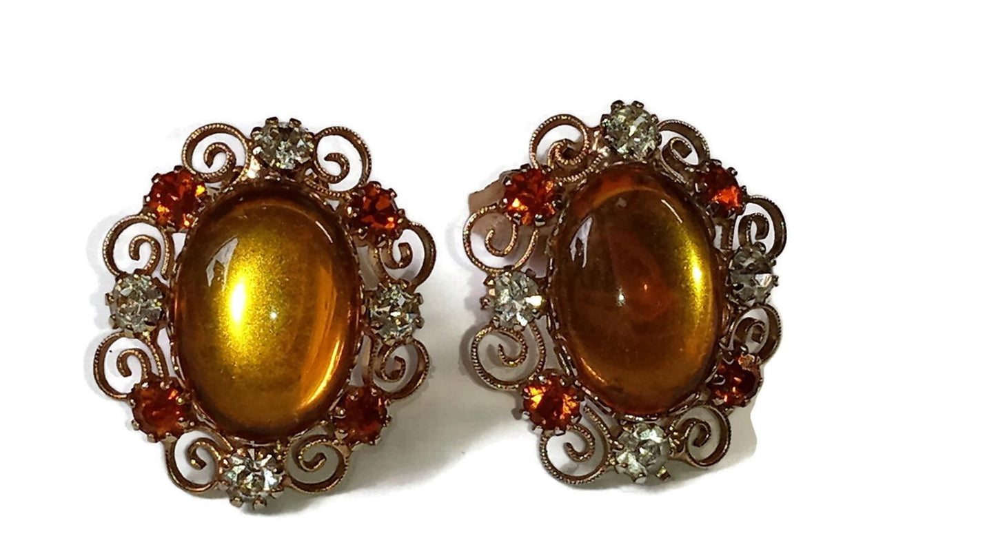 Vintage Marigold Yellow Clip on Earrings