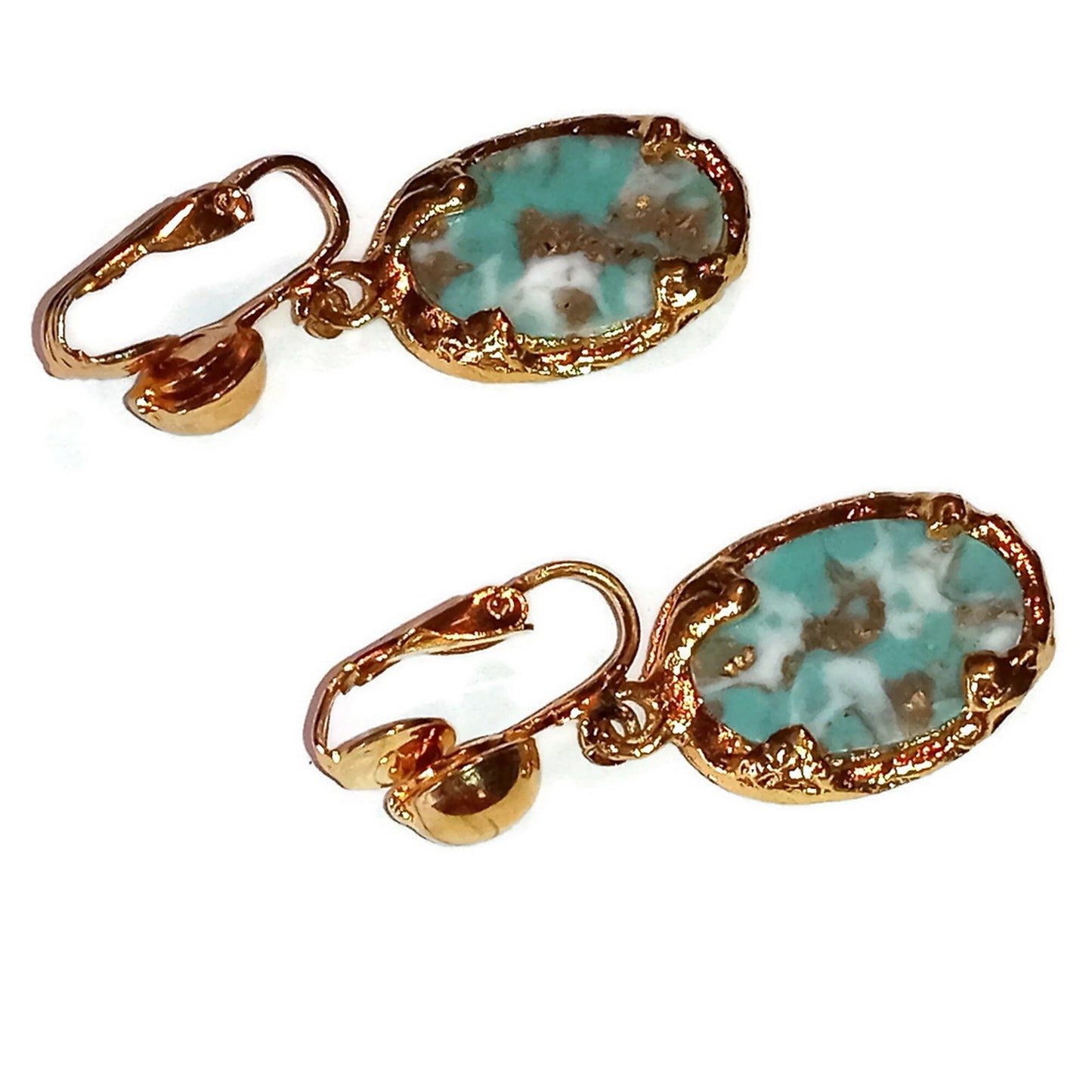 Unique Blue and Gold Tone Clip on Earrings