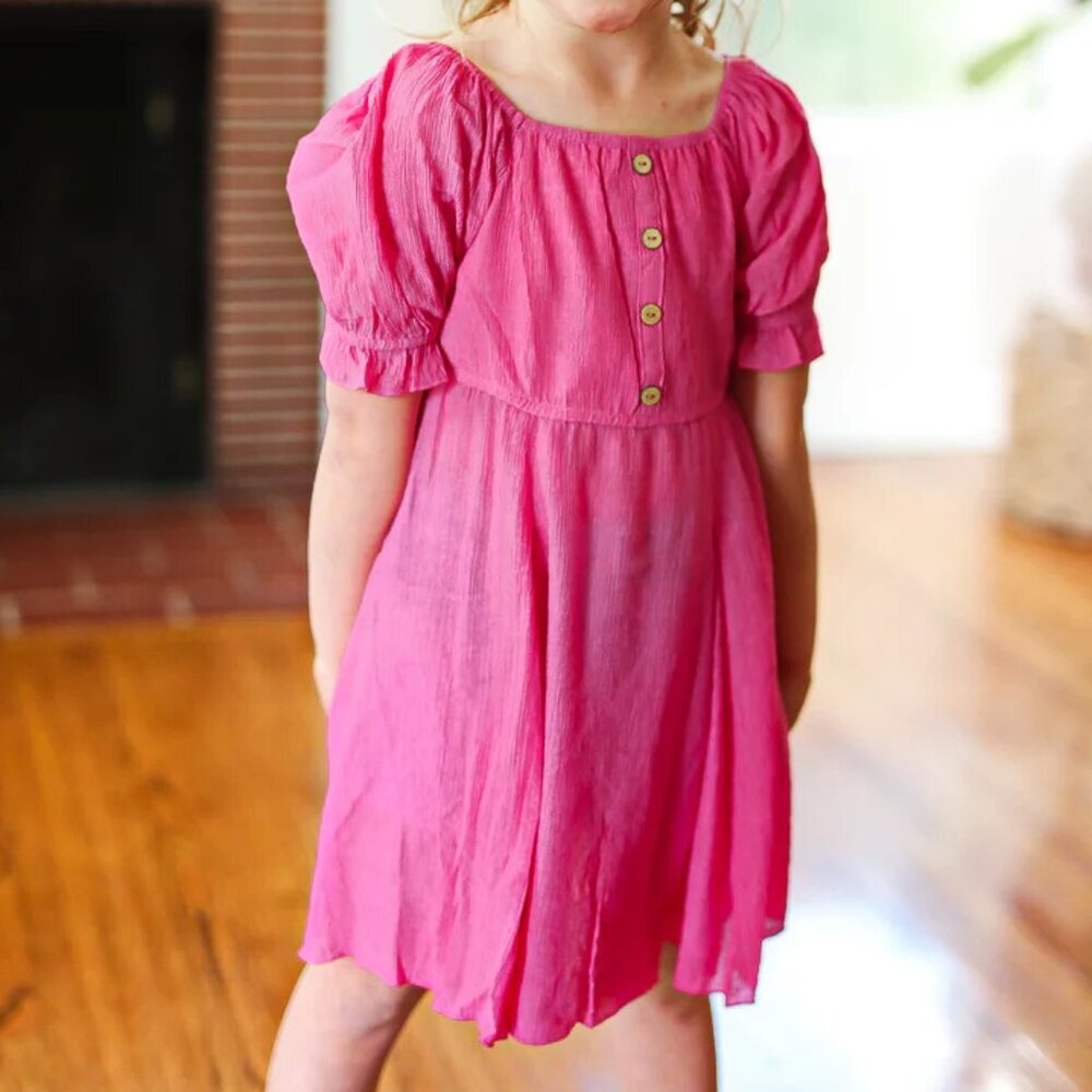 NWT- Sizes-Sm-Med- & Extra Large -PINK Button Square Neck Pleated Back Dress