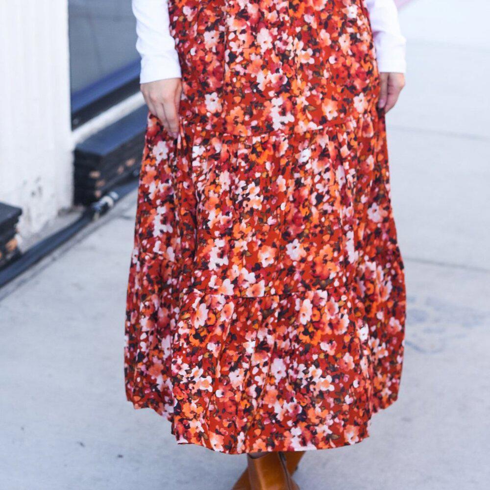 NWT Floral Smocked Waist Tiered Design Midi Skirt 1X, 3x