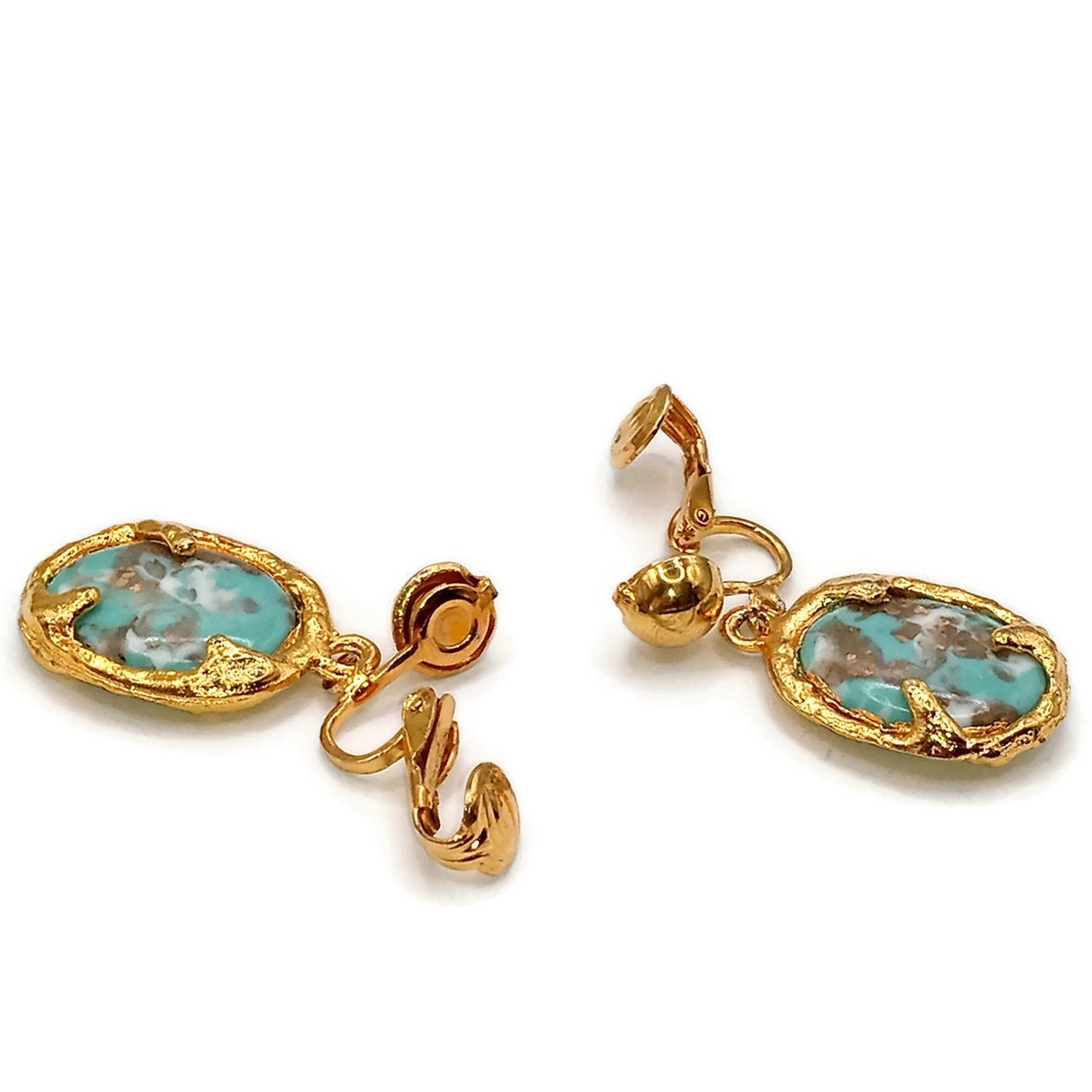 Unique Blue and Gold Tone Clip on Earrings