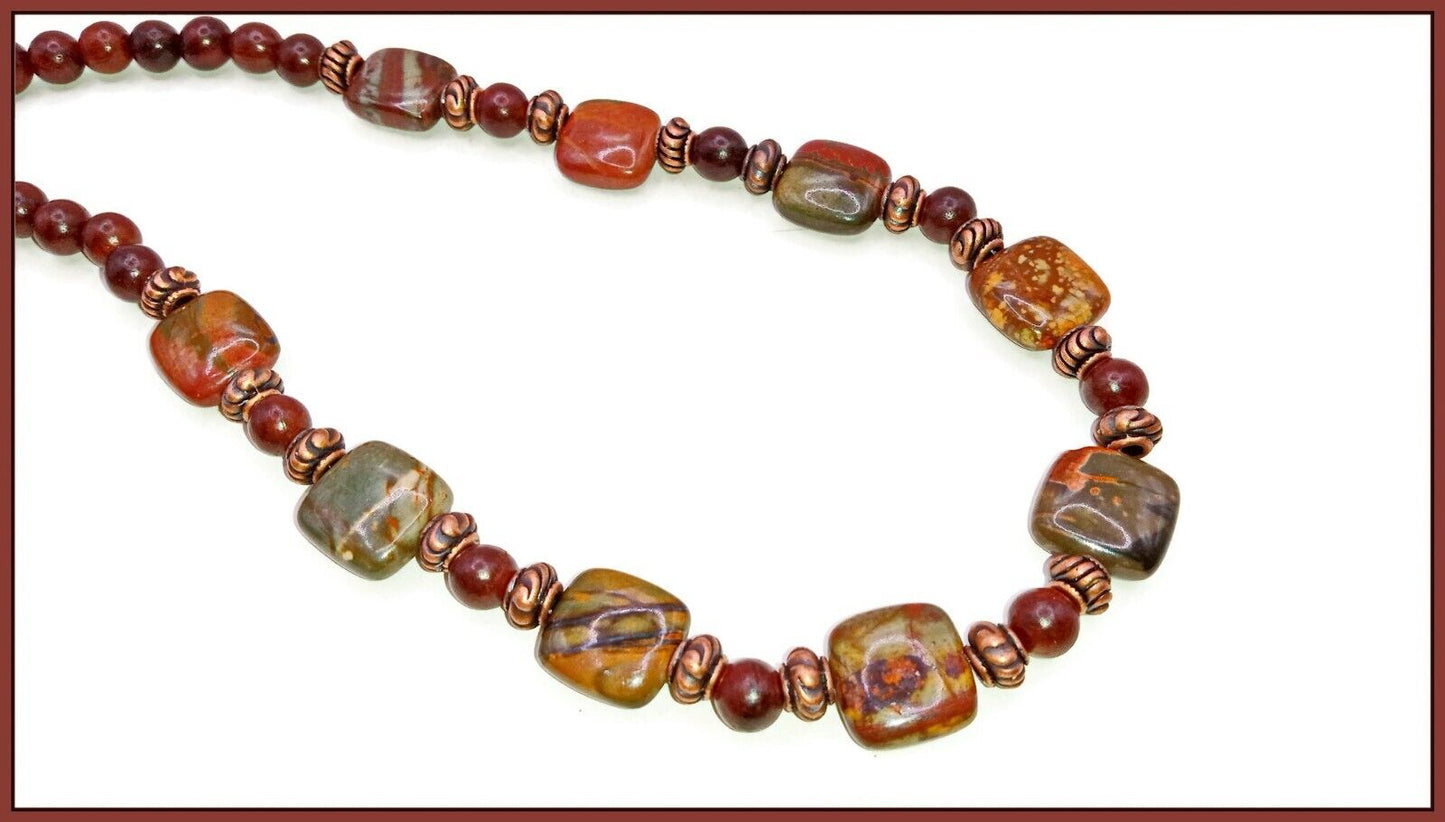 Red Creek Jasper and Red Rosewood Beaded Necklace