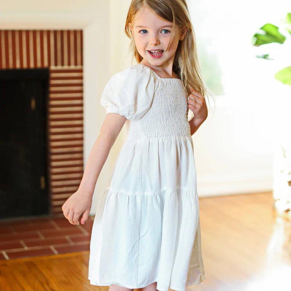 Ivory Smocked Bubble Sleeve Tiered Dress NWT Sz.S,M,L,XL
