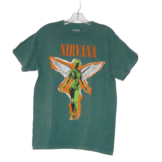 Nirvana In Utero Angel Graphic T-Shirt Green Distressed NWOT Size Medium