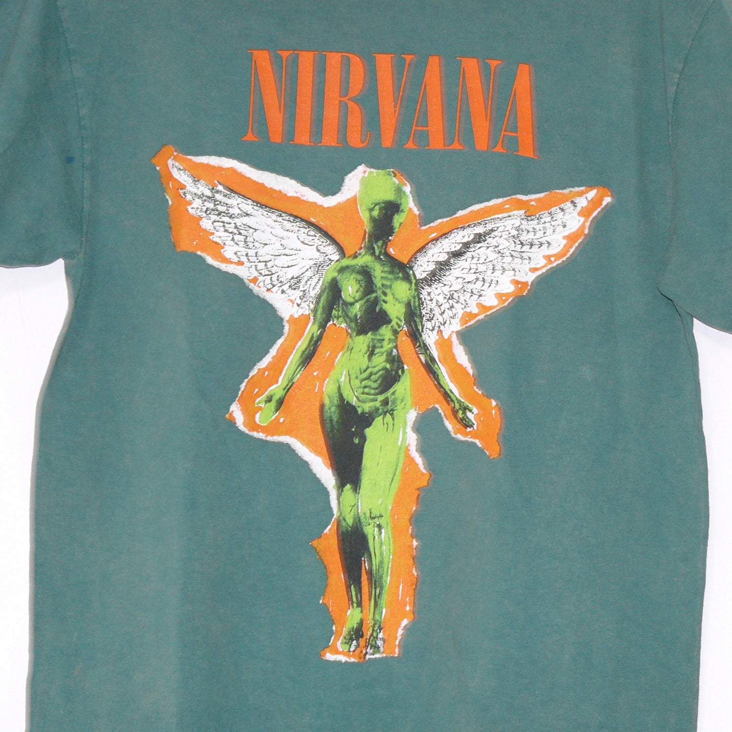Nirvana In Utero Angel Graphic T-Shirt Green Distressed NWOT Size Medium