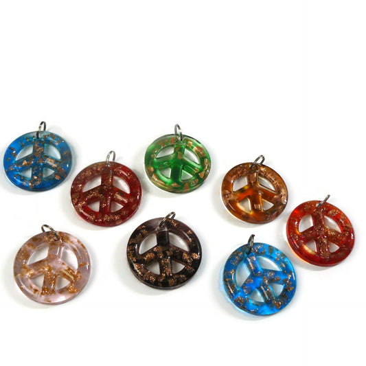 Large Colorful Glitter Glass Peace Sign Pendant
