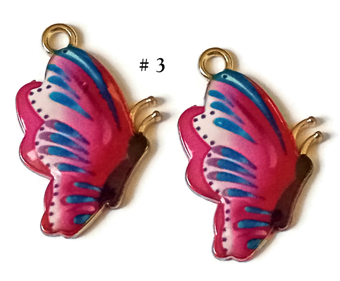 Enamel Butterfly on Gold Tone Metal Charms