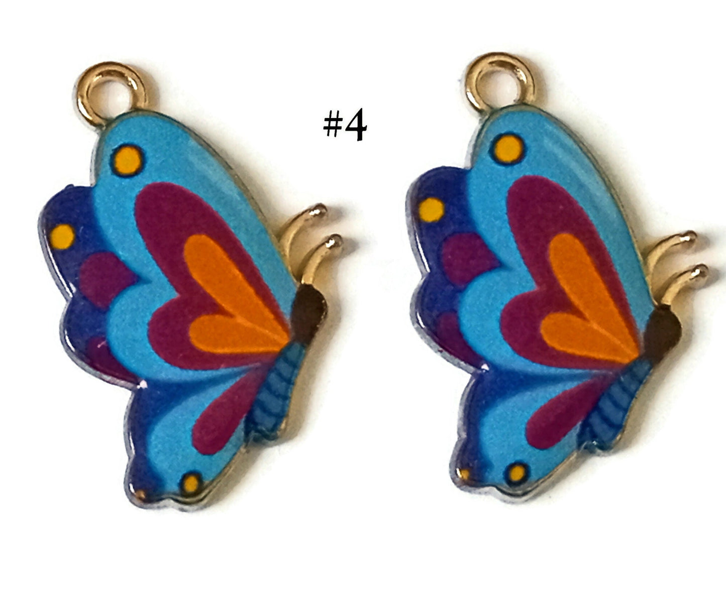 Enamel Butterfly on Gold Tone Metal Charms