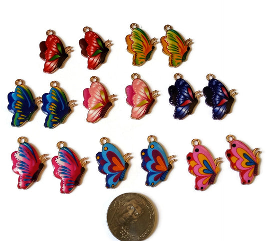 Enamel Butterfly on Gold Tone Metal Charms
