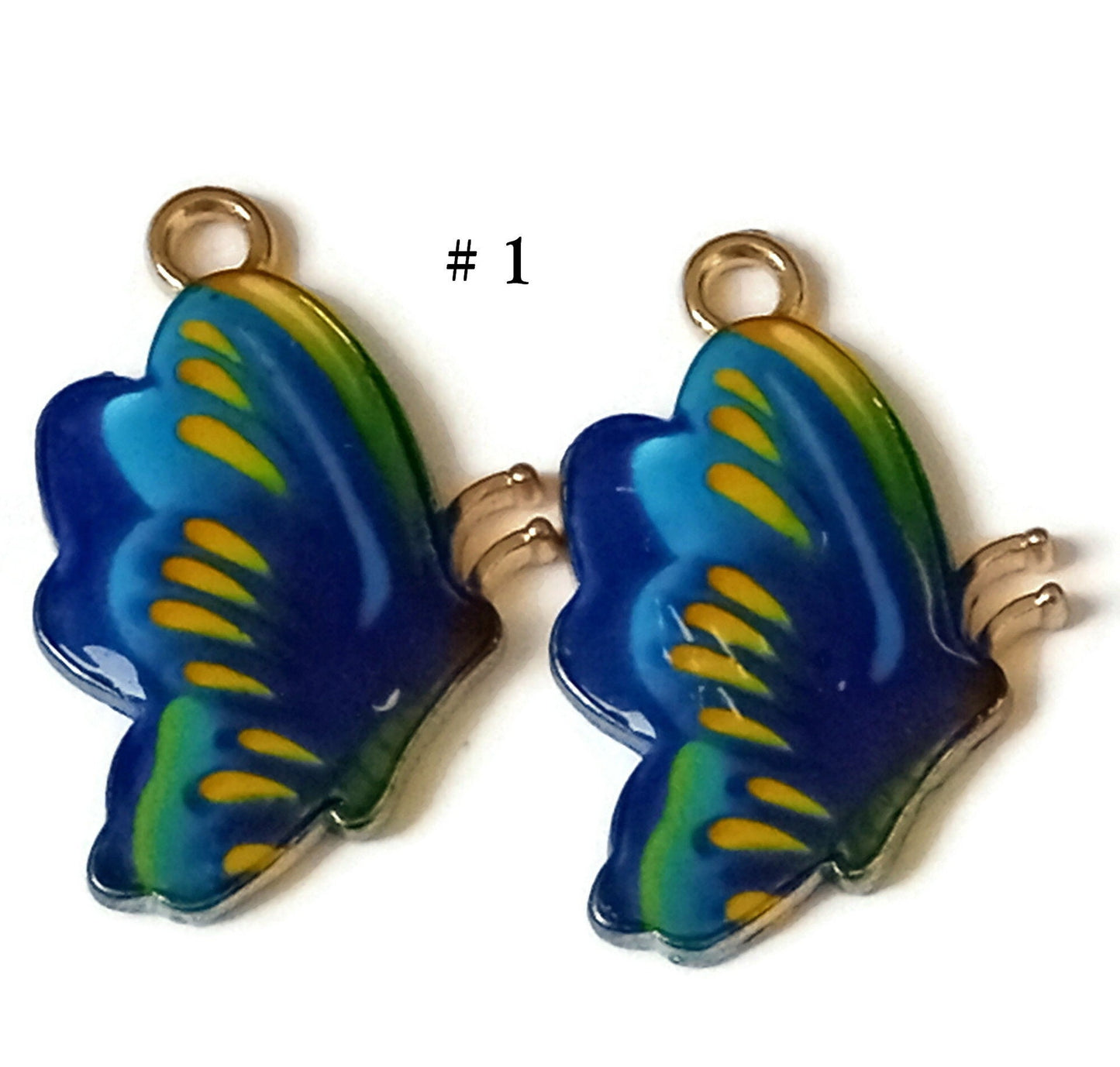 Enamel Butterfly on Gold Tone Metal Charms