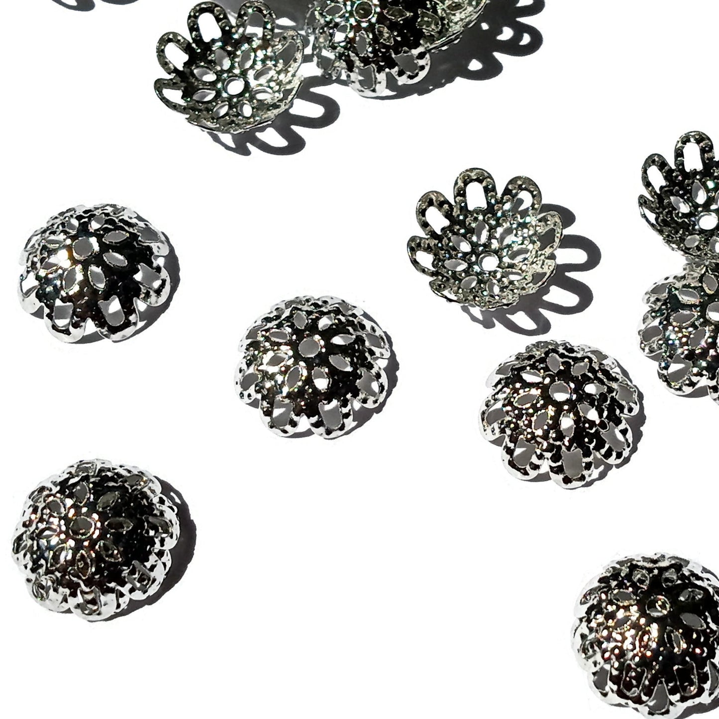 Metal Flower Bead Caps 10mm -Gold or Silver Plate