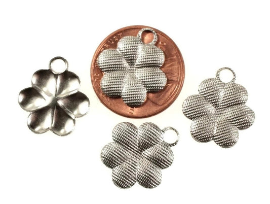Rhodium Plated Floral Drop Charms 15mm