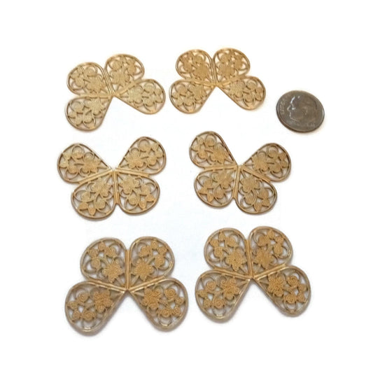 Two Shiny Brass Filigree Butterfly Pendants-2